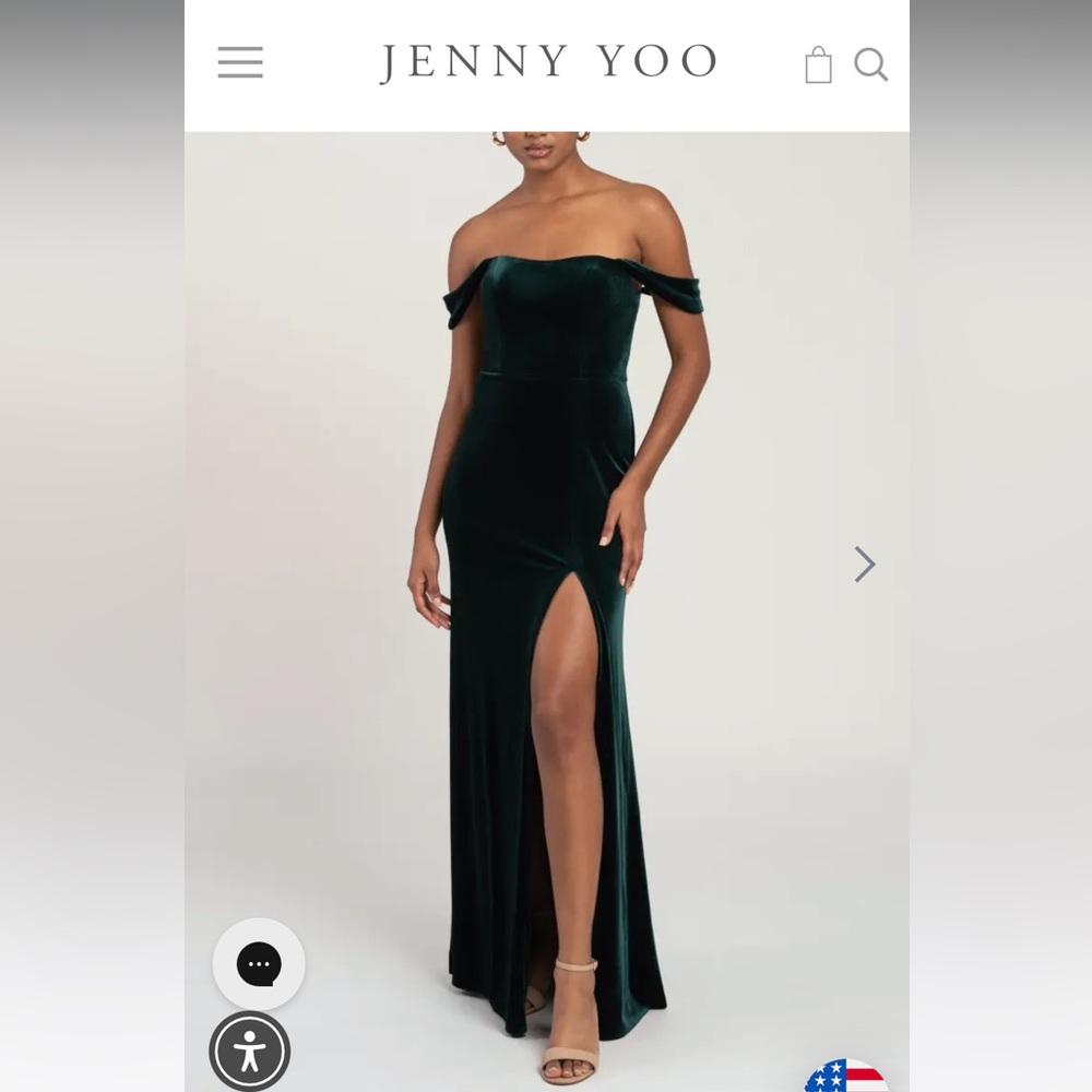 Jenny Yoo Women's ISSA Off The Shoulder Scoop Neck Velvet Dress in Emerald